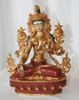 Weiße Tara Statue 21 cm teilvergoldet