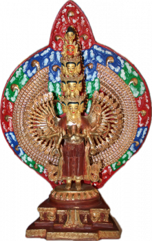 Avalokiteshvara (Chenresig) 1000 armig Statue 35 cm teilvergoldet