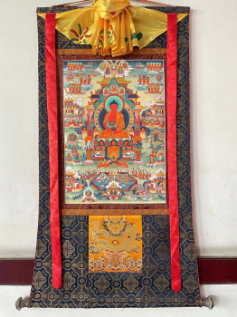 Amitabha Thangka mit Brokat