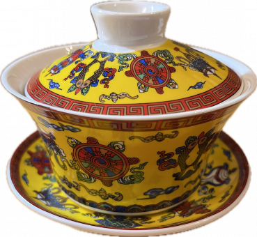 Tibetan tea cup set with 8 lucky symbols