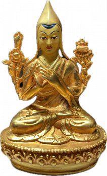 Tsongkhapa Statue 10 cm vergoldet mit Gesichtsbemalung