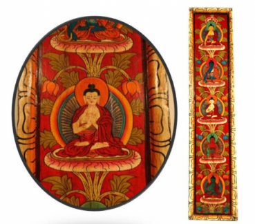 5 Dhyani Buddha's hand-painted wooden plaque