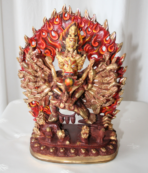 Yamantaka mit Gefährtin halbvergoldet 22 cm