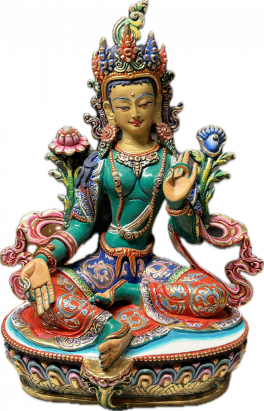 Hand Painted Green Tara Copper Statue