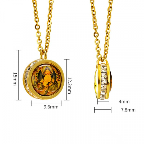 Tibetan Yellow God Of Wealth Green Tara Buddha Serenity Titanium Steel Necklace Pendant