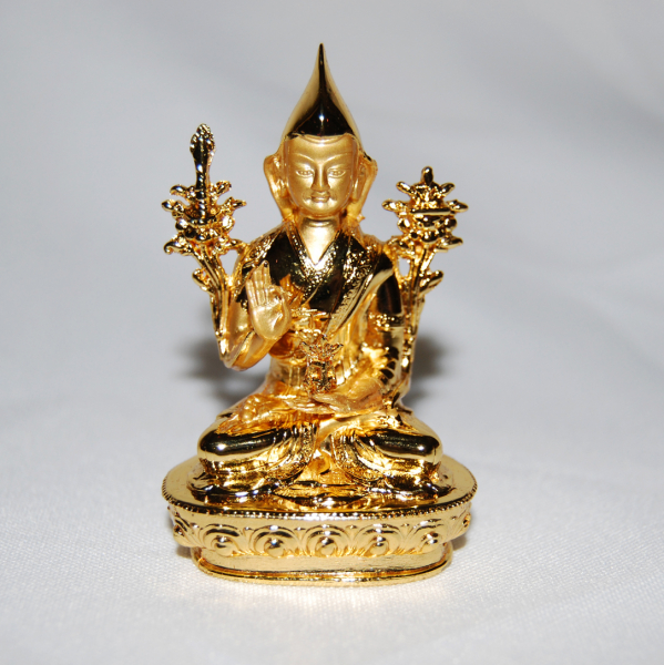 Tsongkhapa Langlebens Mini Statue vergoldet