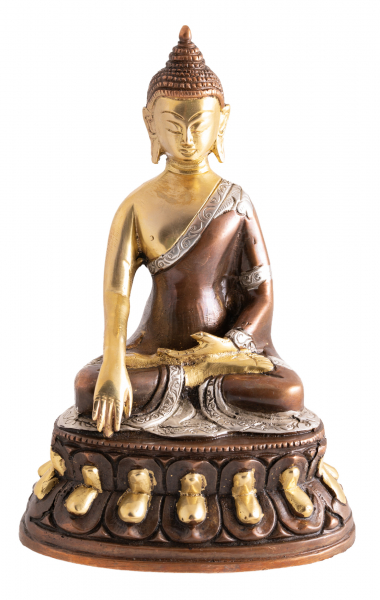 Shakyamuni Buddha Brass with gold, silver, brown finish
