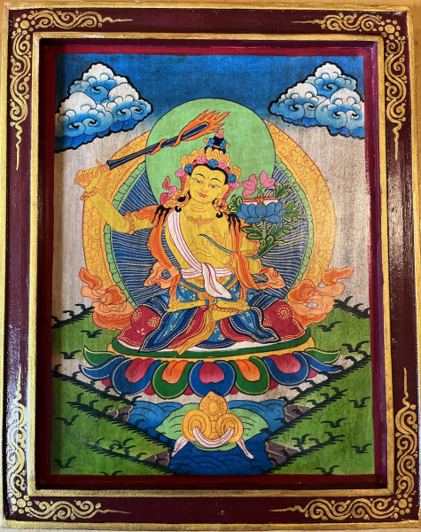 Buddha Manjushri thangka panel wood