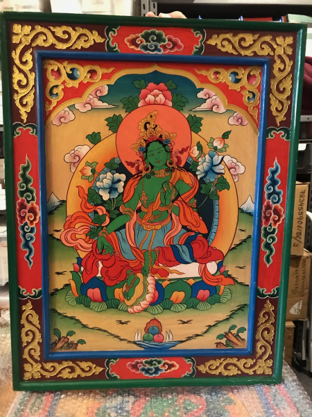 Green Tara wooden plaque hand painted from Nepal 2