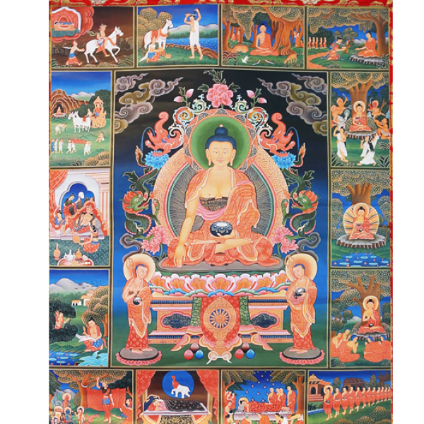 Buddhas Lebensgeschichte - Thangka Reproduktion