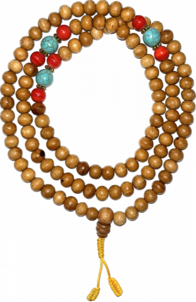 Sandelwood Mala with Blue and red Stone 108 Beads 8mm