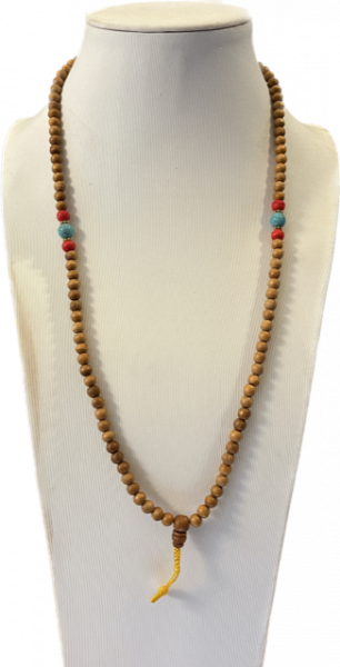 Sandelwood Mala with Blue and red Stone 108 Beads 8mm