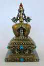 Stupa with solar prayer wheel - brass